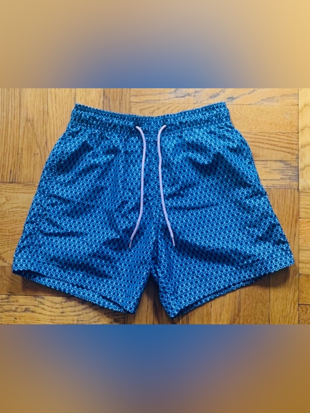 H&M Blue Geometric Pattern Swim Trunks